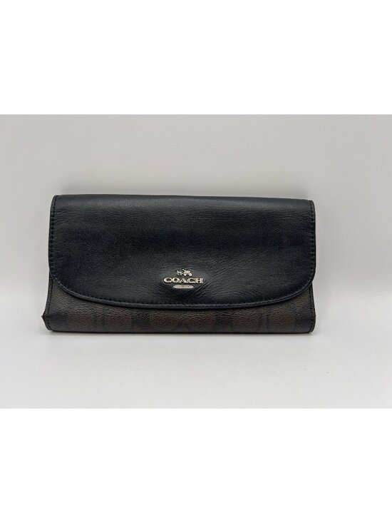 Coach Handbags - Coach F57319 Signature Monogram Tri-Fold Long Checkbook Wallet PVC Leather Brown